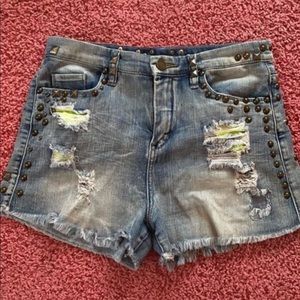 Blank studded jean shorts